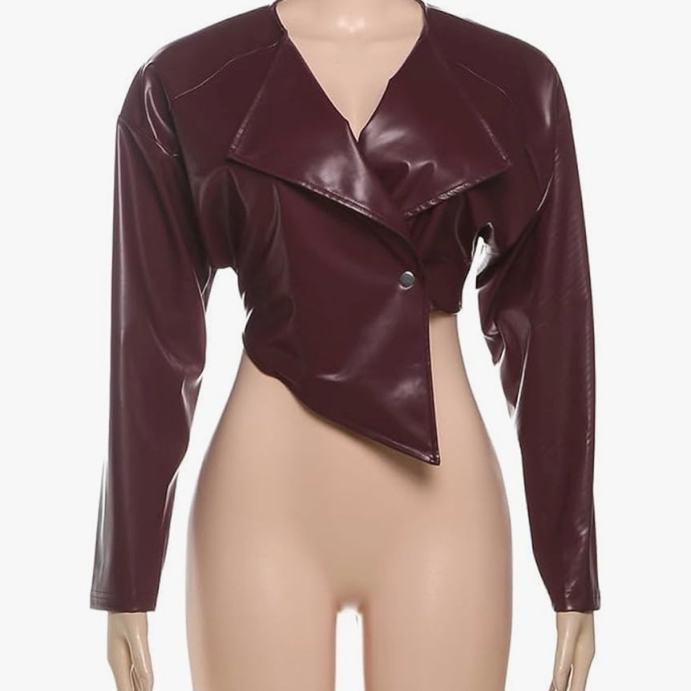 Crop PU Faux Leather Jacket - Picture 2 of 4